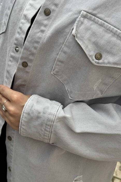 XHAKETË NJË NGJYRËSHE XHINS ME GËRVISHTJE PËR FEMRA NË NGJYRËN GRI TË ZBARDHUR - 5