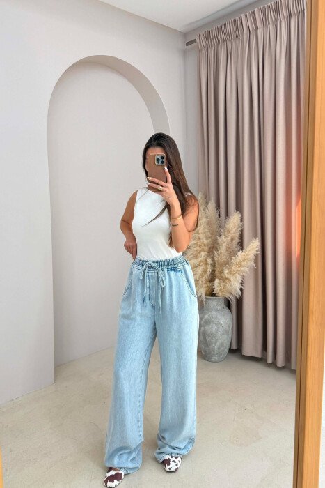 XHINESE NJE NGJYRESHE ME BEL ELASTIK PER FEMRA NE NGJYRE BLU TE ZBARDHUR - KLAUDIO FASHION