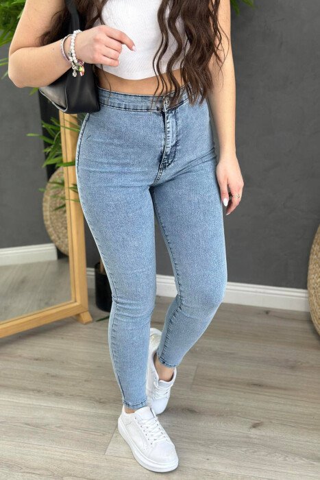 XHINSE PËR FEMRA ME BEL TË LARTË NË NGJYRË BLU TË CELUR - KLAUDIO FASHION