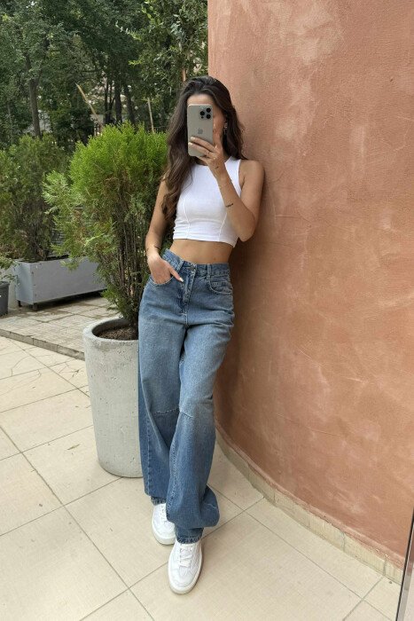 XHINSE STIL BOYFRIEND PËR FEMRA NË NGJYRËN BLU TË ZBARDHUR - 3