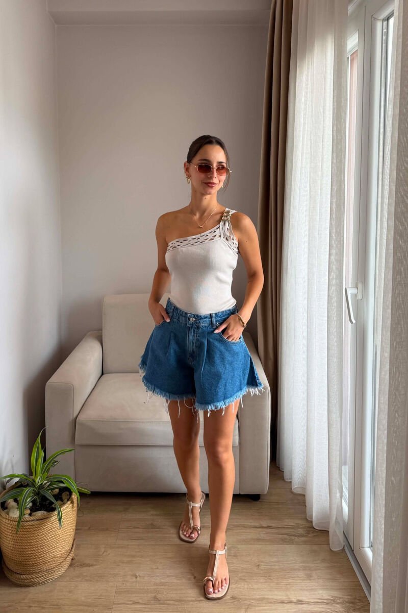 XHINSE TE SHKURTRA BAGGY PER FEMRA NE NGJYRE BLU TE ERRET - 3