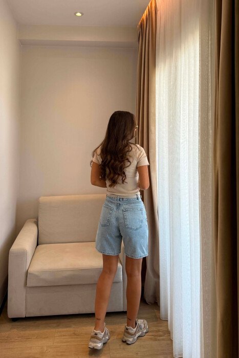 XHINSE TE SHKURTRA ME DETAJ RRIPI PER FEMRA NE NGJYRE BABY BLU - 4