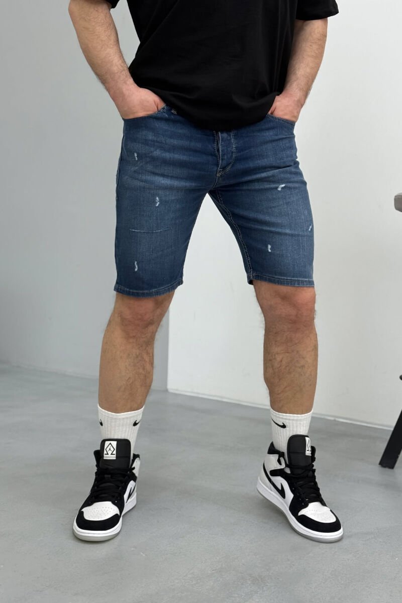 XHINSE TË SHKURTRA ME GËRVISHTJE PËR MESHKUJ NË NGJYRËN BLU - 1