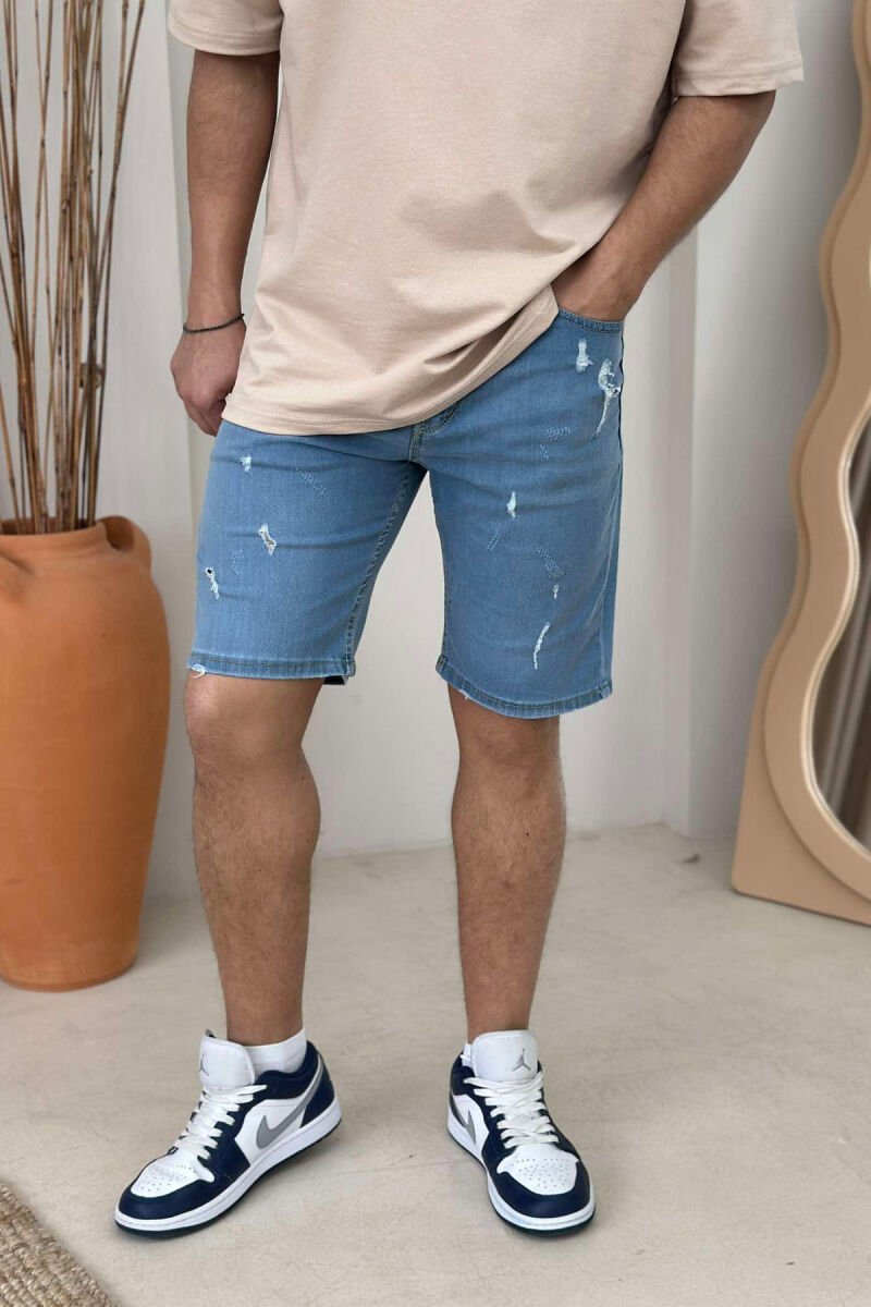 XHINSE TË SHKURTRA ME GËRVISHTJE PËR MESHKUJ NË NGJYRËN BLU E ZBARDHUR - 1