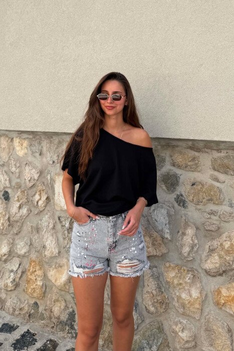 XHINSE TE SHKURTRA PER FEMRA NE NGJYRE GRI - KLAUDIO FASHION
