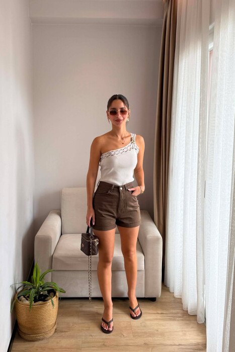 XHINSE TE SHKURTRA PER FEMRA NE NGJYRE KAFE - KLAUDIO FASHION