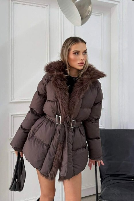 XHUP ME LIDHESE DHE ME DETAJ PELLUSHI PER FEMRA NE NGJYRE KAFE - 3
