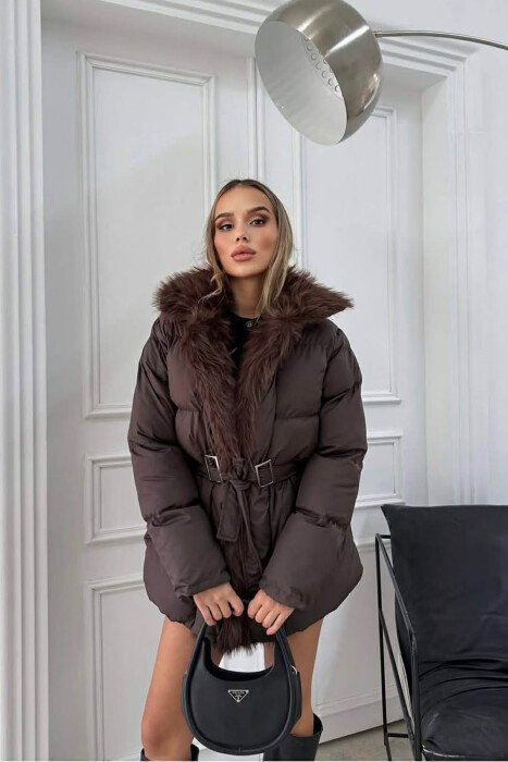 XHUP ME LIDHESE DHE ME DETAJ PELLUSHI PER FEMRA NE NGJYRE KAFE - 5