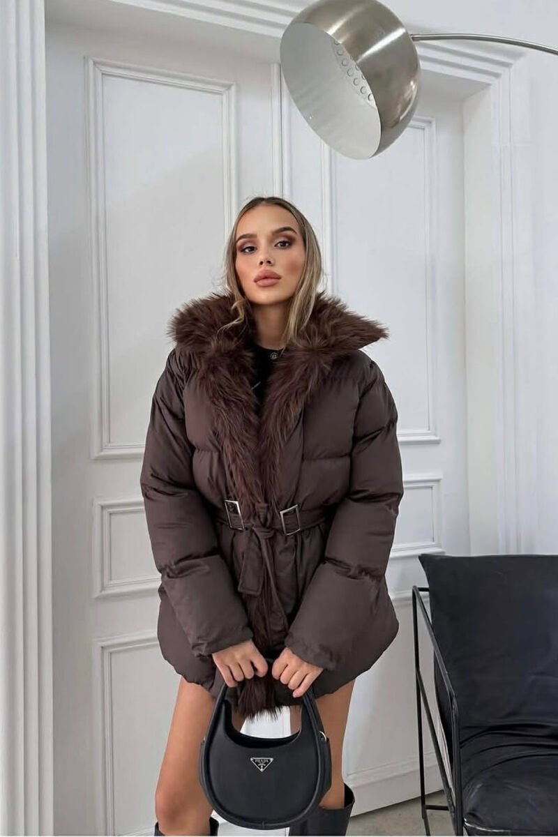 XHUP ME LIDHESE DHE ME DETAJ PELLUSHI PER FEMRA NE NGJYRE KAFE - 5