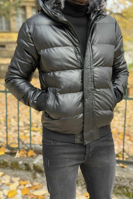 XHUP PËR MESHKUJ LEKURË NË NGJYRË TË ZEZË - KLAUDIO FASHION