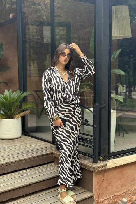 ZEBRA DESIGN SHIRT + SKIRT WOMEN SET BLACK-GREY/ZEGR - KLAUDIO FASHION