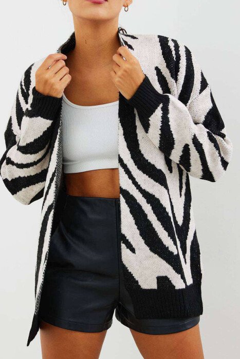 ZEBRA DESIGN WOMEN CARDIGAN BLACK-GREY/ZEGR - KLAUDIO FASHION