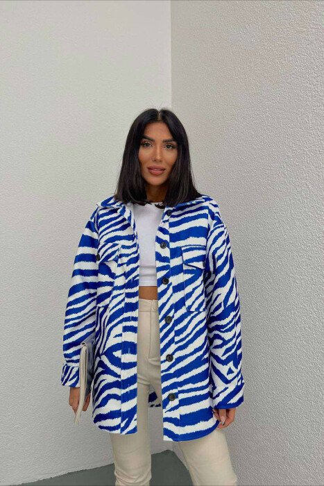 XHAKETË ME DIZANJO ZEBRE PËR FEMRA NË NGJYRËN BLU - KLAUDIO FASHION