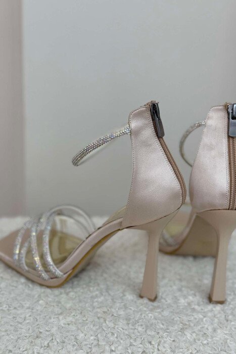 ZIG ZAG STRAPS HIGH HEEL WOMEN SANDALS CREAM/KREM - 2