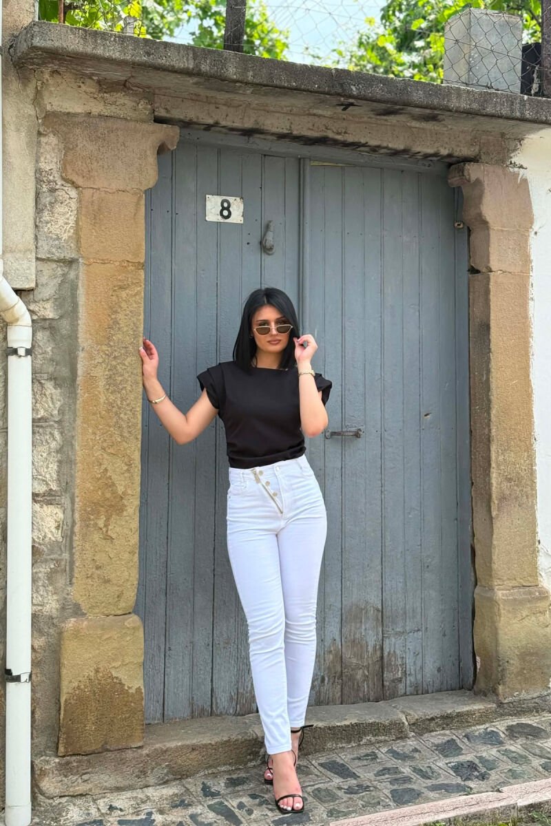 ZIPPER AND BUTTON DETAILS SKINNY WOMEN JEANS WHITE-E BARDHE - 3