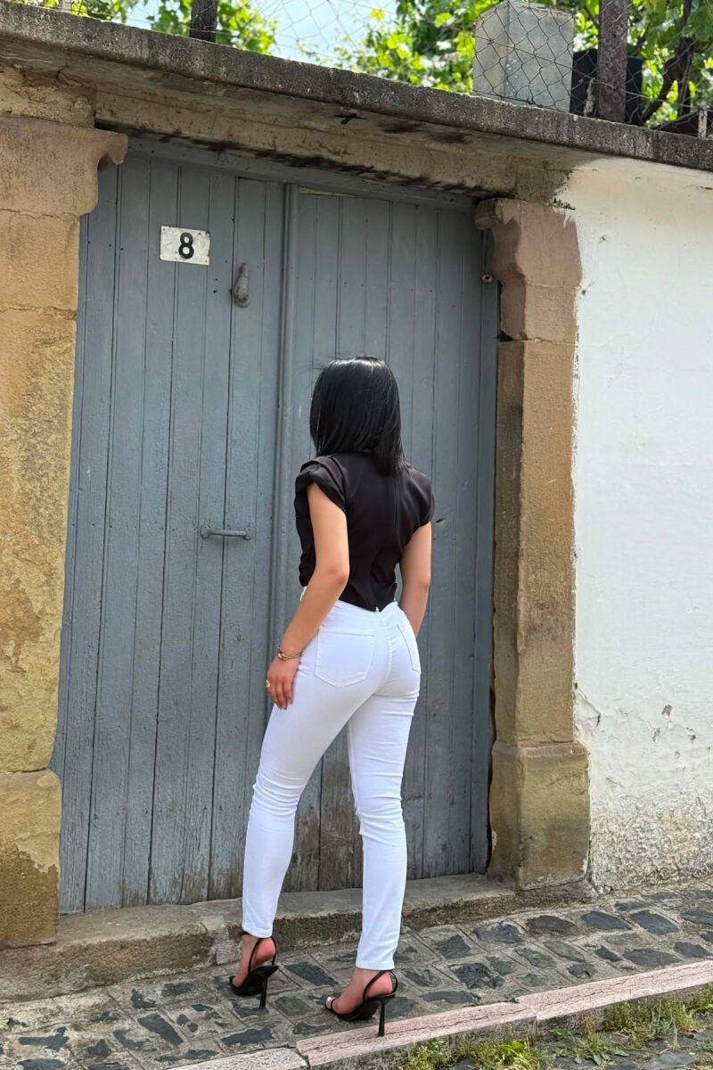 ZIPPER AND BUTTON DETAILS SKINNY WOMEN JEANS WHITE-E BARDHE - 4