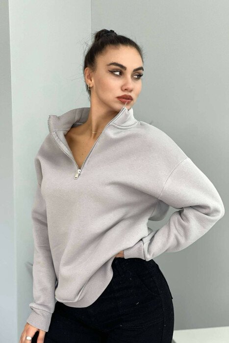 BLUZË PAMBUKU ME PUSH PËR FEMRA NË NGJYRËN GRI - KLAUDIO FASHION