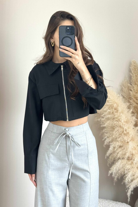 XHAKETË NJË NGJYRËSHE E SHKURTËR PËR FEMRA NË NGJYRËN E ZEZË - KLAUDIO FASHION