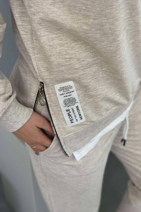ZIPPER DETAIL SWEATSHIRT+JOGGERS WOMEN SET LIGHT BEIGE/BZHZB - 2