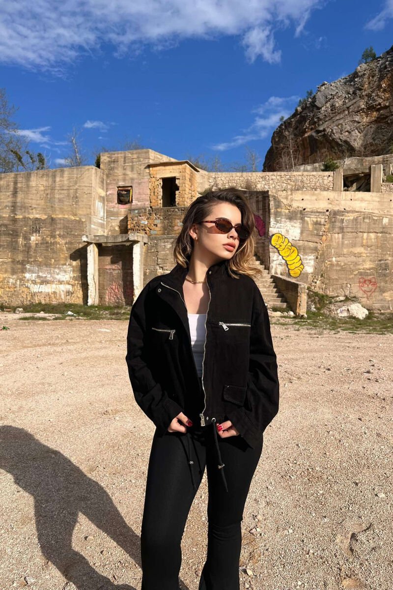 ZIPPER DETAILS DENIM WOMEN JACKET BLACK/ E ZEZE - 4