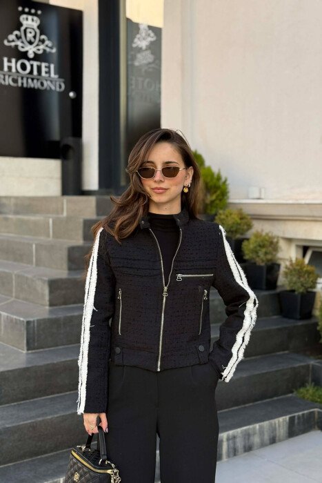 ZIPPER DETAILS ONE COLOR WOMEN JACKET BLACK/ E ZEZE - 1