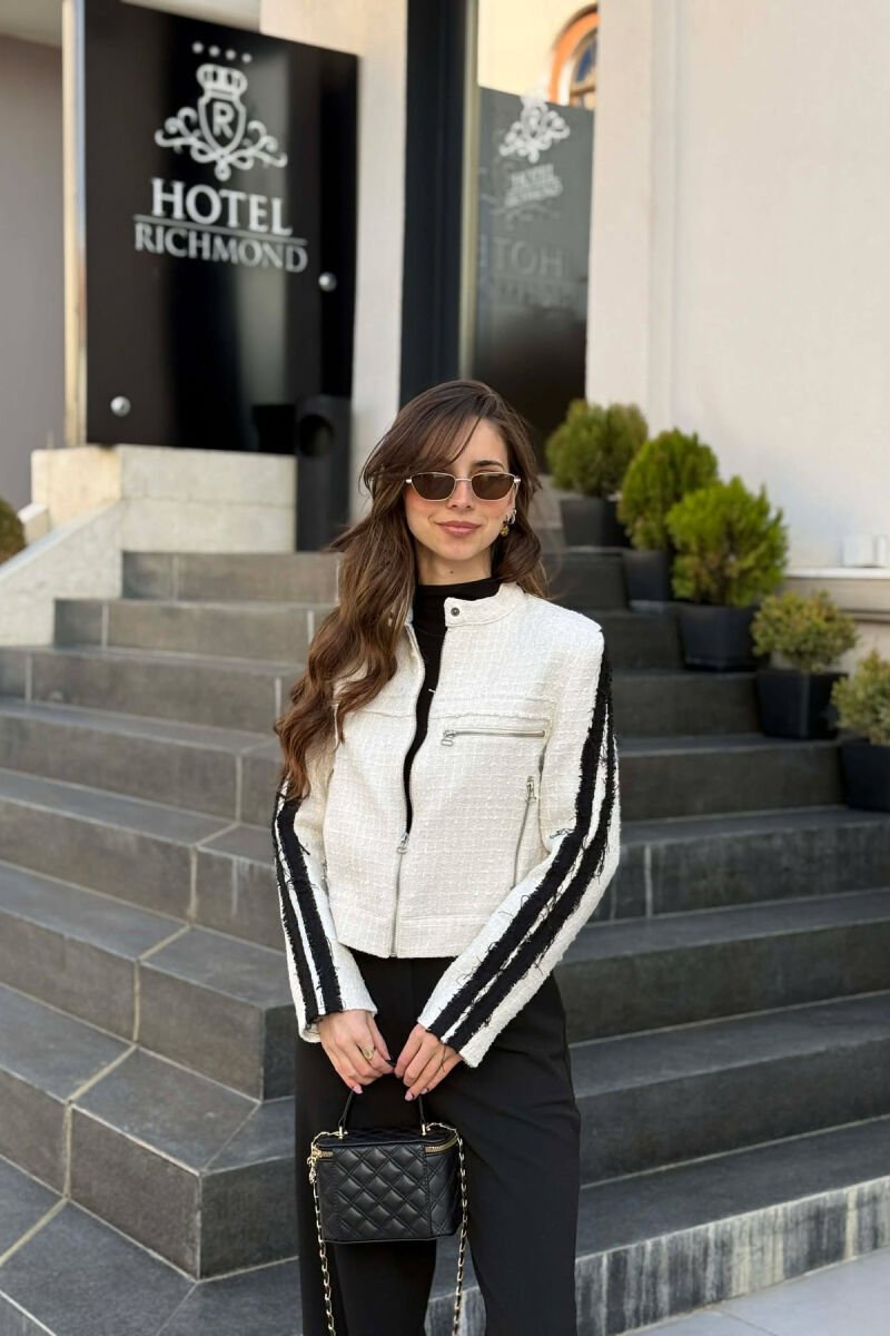 ZIPPER DETAILS ONE COLOR WOMEN JACKET CREAM/KREM - 1