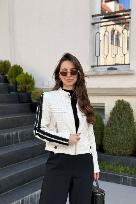 ZIPPER DETAILS ONE COLOR WOMEN JACKET CREAM/KREM - 4