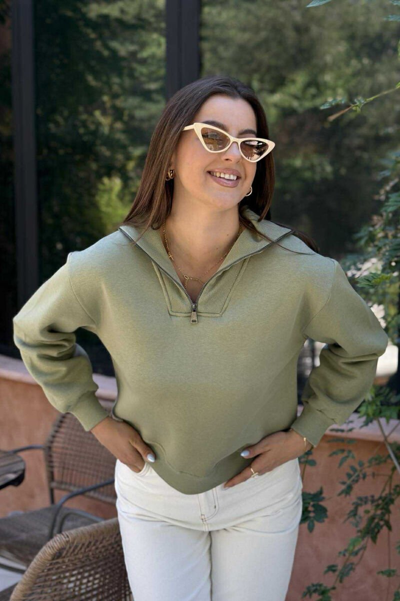 ZIPPER HIGH NECK WOMEN SWEATSHIRT OLIVE/ULLI - 2