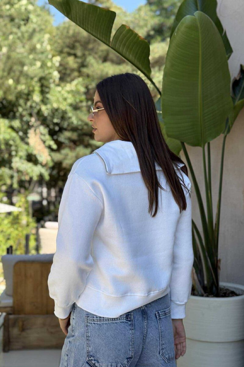 ZIPPER HIGH NECK WOMEN SWEATSHIRT WHITE-E BARDHE - 3