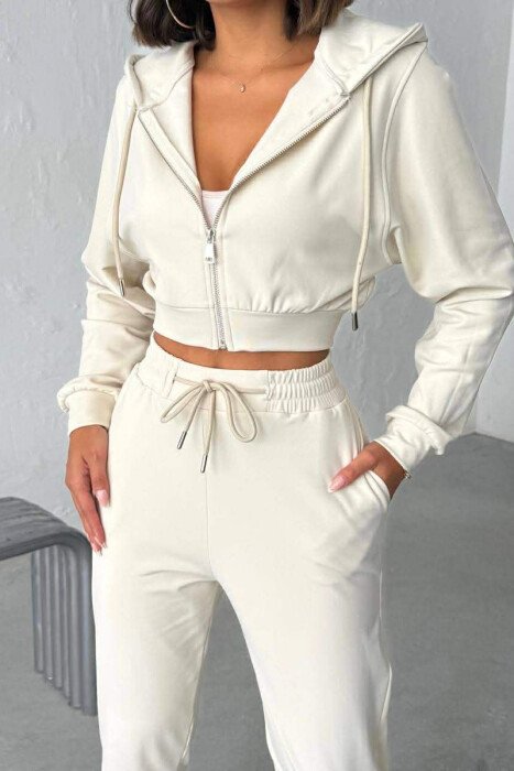 ZIPPER JACKET + SWEATPANTS WOMAN SET CREAM/KREM - 2