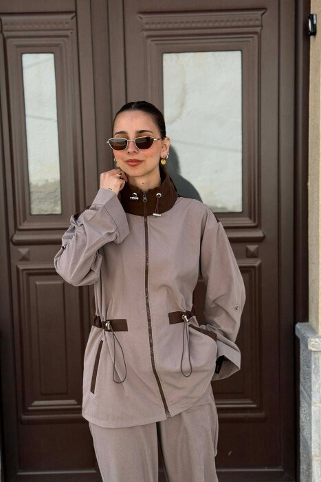 ZIPPER JACKET + TROUSERS WOMAN SET LIGHT BROWN/KAZB - 2