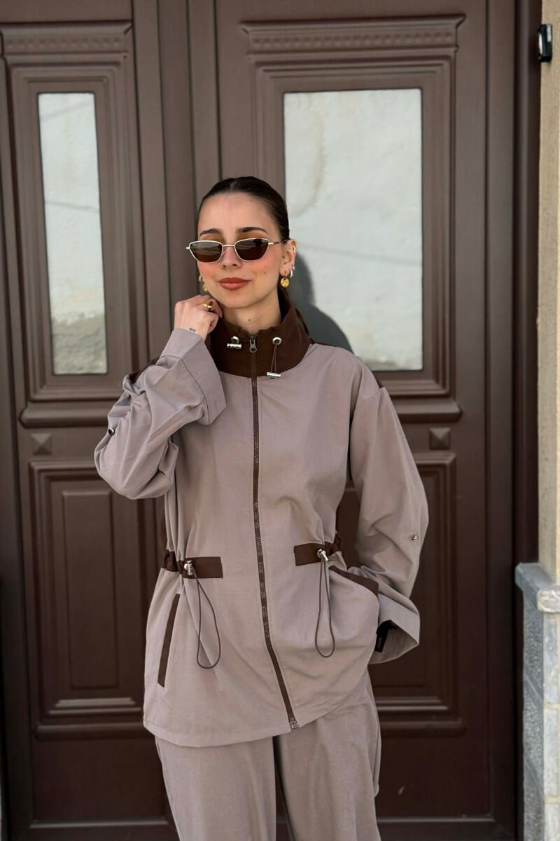 ZIPPER JACKET + TROUSERS WOMAN SET LIGHT BROWN/KAZB - 2