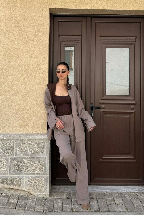 ZIPPER JACKET + TROUSERS WOMAN SET LIGHT BROWN/KAZB - 3