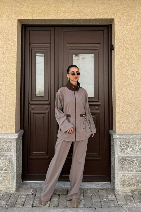 ZIPPER JACKET + TROUSERS WOMAN SET LIGHT BROWN/KAZB - 5