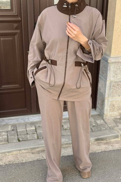 ZIPPER JACKET + TROUSERS WOMAN SET LIGHT BROWN/KAZB - 6