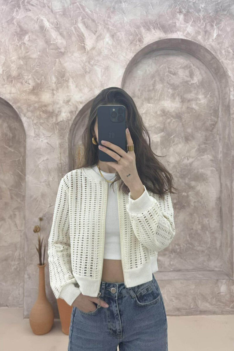ZIPPER KNITTED WOMEN CARDIGAN CREAM/KREM - 6