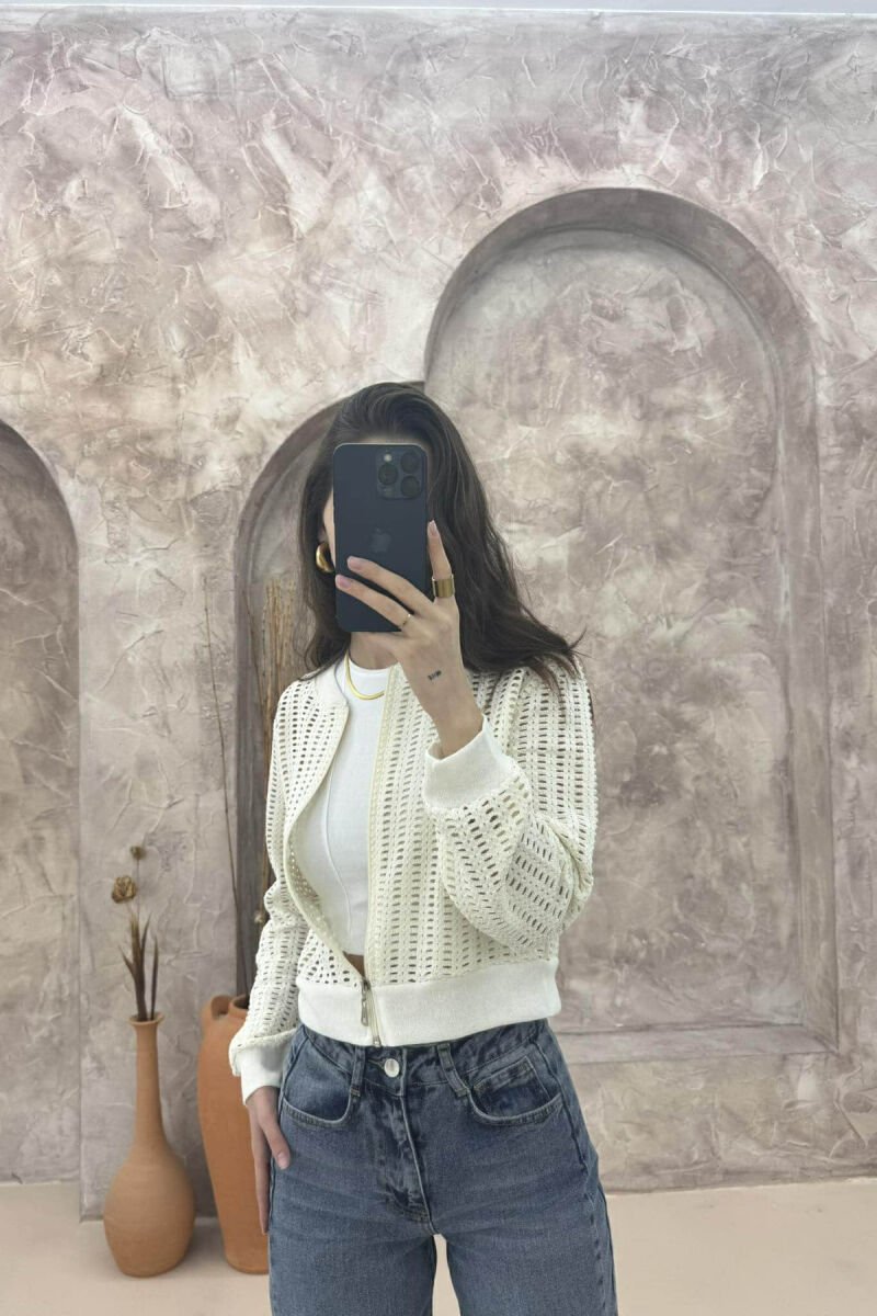 ZIPPER KNITTED WOMEN CARDIGAN CREAM/KREM - 8