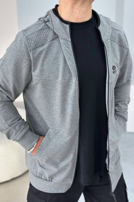 ZIPPER LIGHT ONE COLOR MEN JACKET GREY/GRI - KLAUDIO FASHION