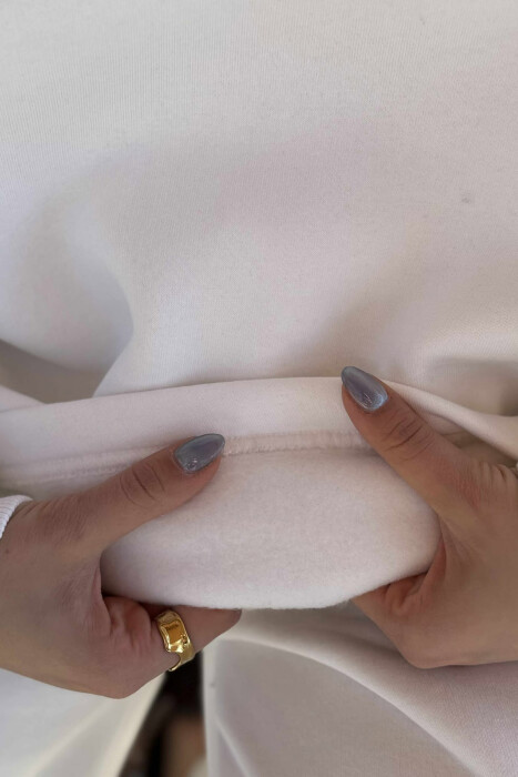 ZIPPER NECK BLOUSE+SWEATPANTS WOMEN SET WHITE-E BARDHE - 2