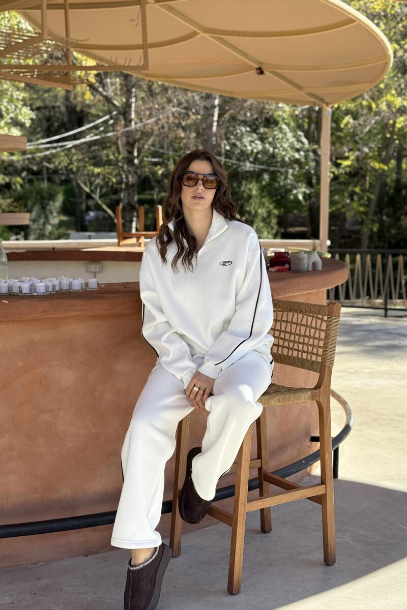 ZIPPER NECK BLOUSE+SWEATPANTS WOMEN SET WHITE-E BARDHE - 3