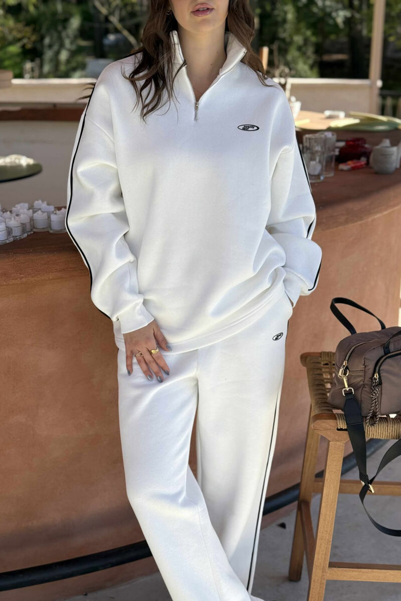 ZIPPER NECK BLOUSE+SWEATPANTS WOMEN SET WHITE-E BARDHE - 6