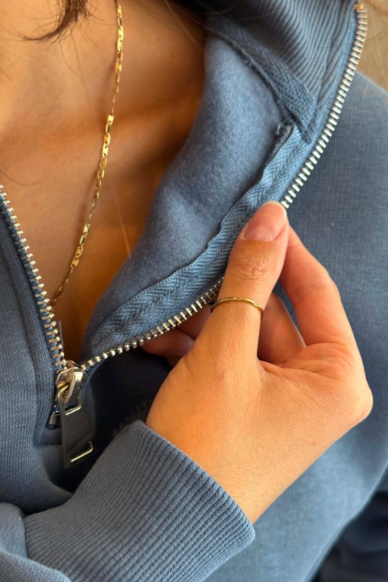 ZIPPER NECK CROPPED FLUFFY WOMEN SWEATSHIRT LIGHTBLUE/BZ - 5