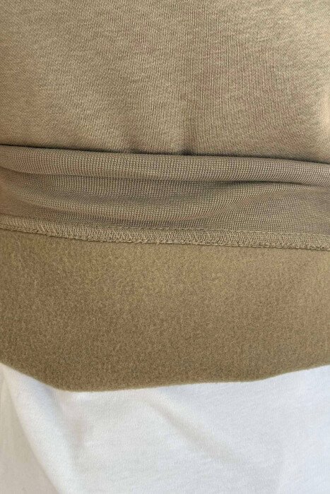 ZIPPER NECK ONE COLOR FLUFFY MEN SWEATSHIRT OLIVE/ULLI - 2