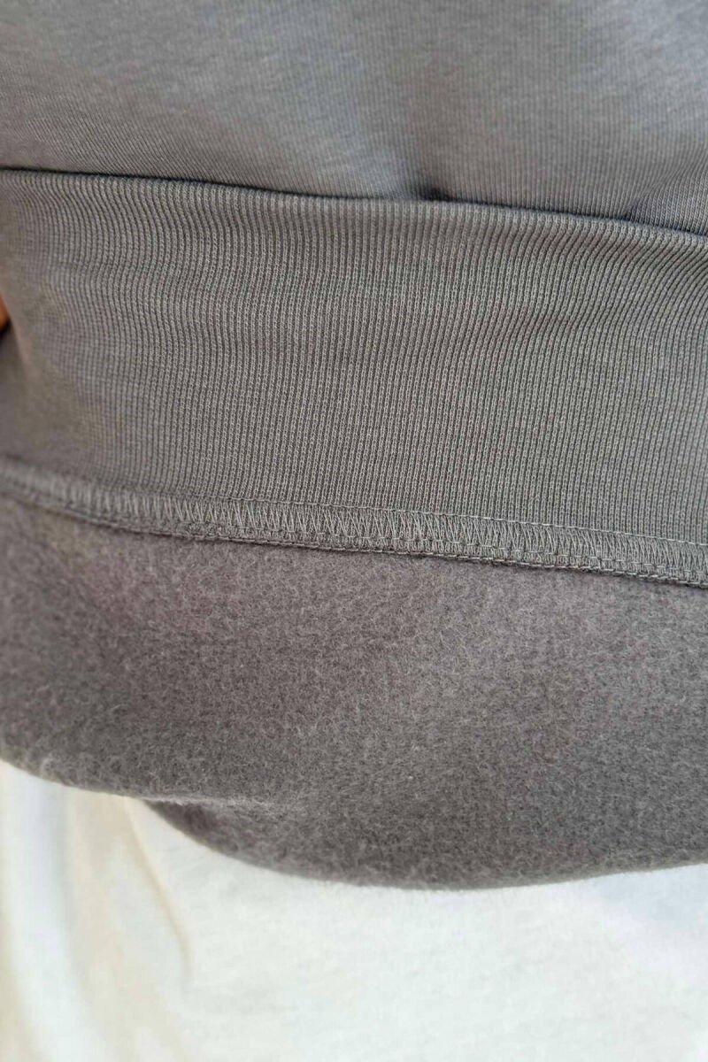 ZIPPER NECK ONE COLOR FLUFFY MEN SWEATSHIRT DARK GREY/GEE - 2