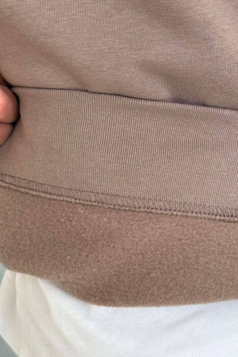 ZIPPER NECK ONE COLOR FLUFFY MEN SWEATSHIRT LIGHT BROWN/KAZB - 2