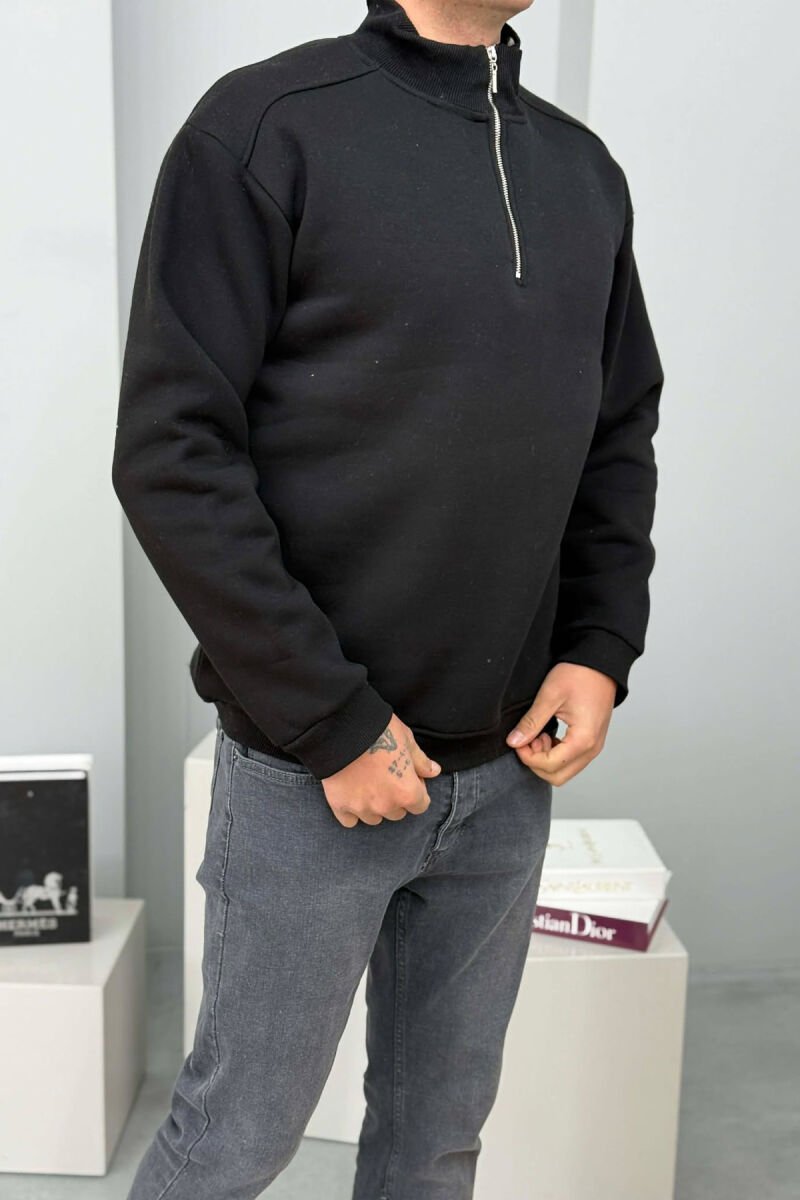 ZIPPER NECK FLUFFY MEN SWEATSHIRT BLACK/ E ZEZE - 3