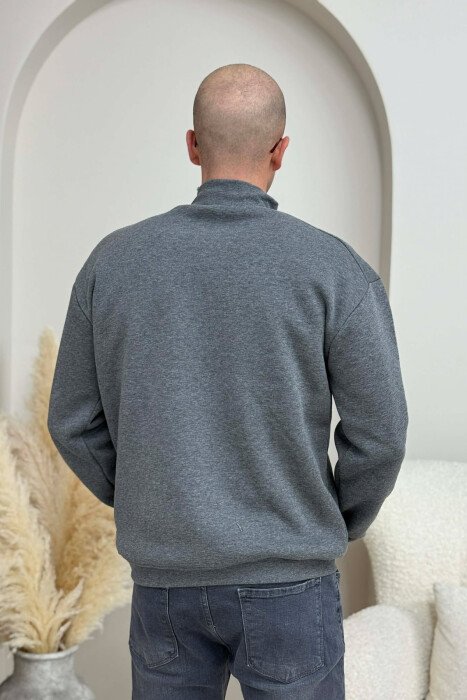 ZIPPER NECK FLUFFY MEN SWEATSHIRT DARK GREY/GEE - 3