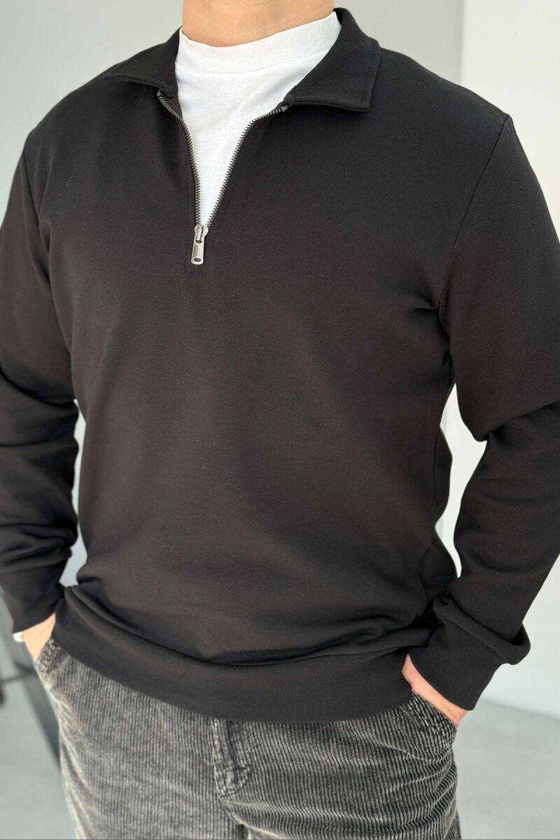 ZIPPER ONE COLOR MEN SWEATSHIRT BLACK/ E ZEZE - 1