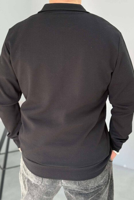 ZIPPER ONE COLOR MEN SWEATSHIRT BLACK/ E ZEZE - 2