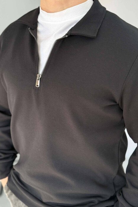 ZIPPER ONE COLOR MEN SWEATSHIRT BLACK/ E ZEZE - 3